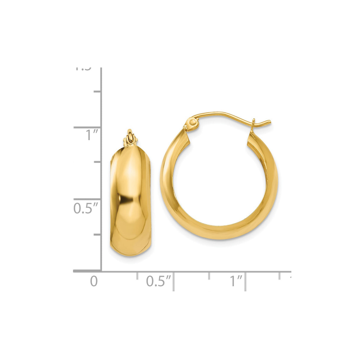 14k Yellow Gold Hoop Earrings, Smooth Polished Finish, Classic Round Design, Latch Back Closure
