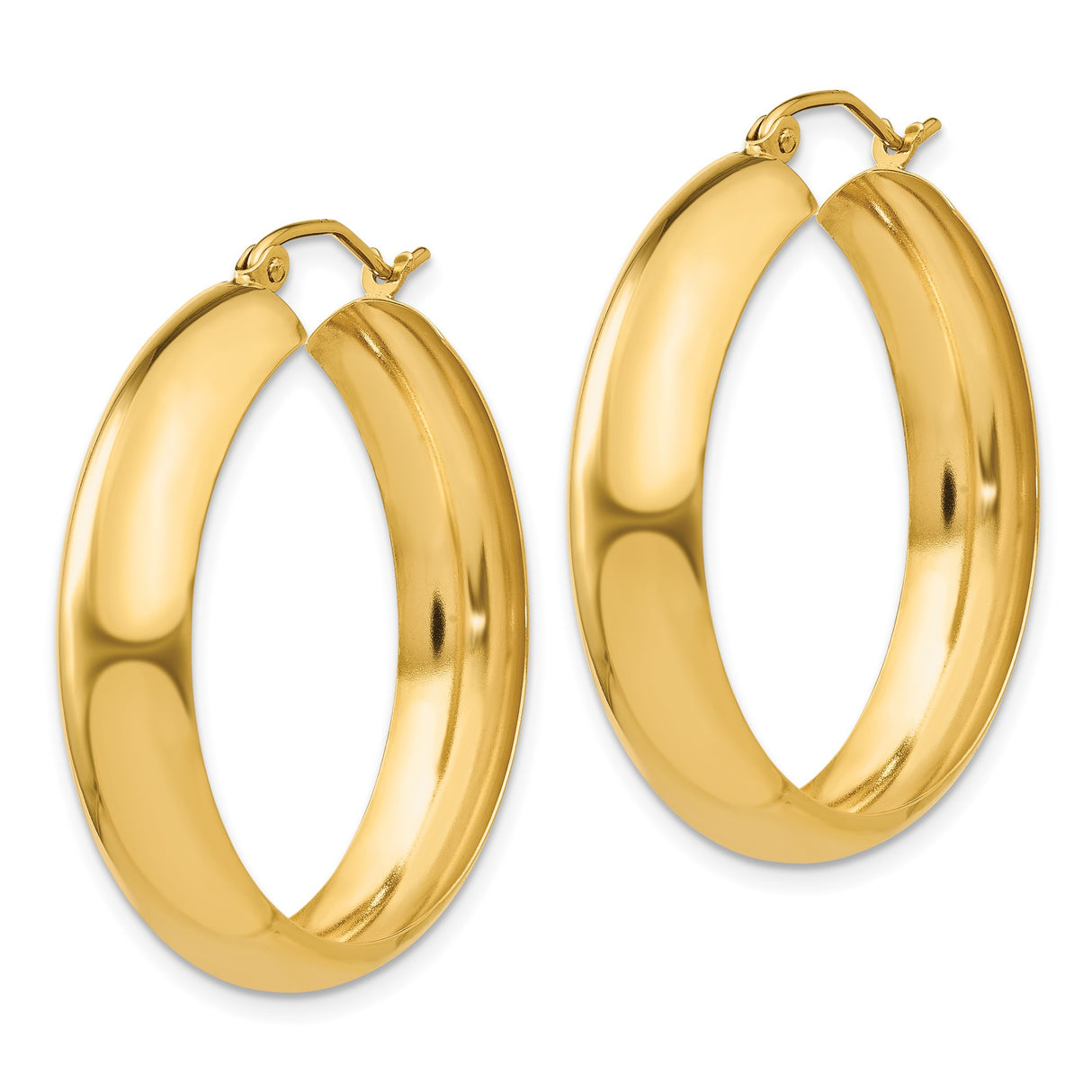 14k Yellow Gold Hoop Earrings, Classic Polished Round Design, Minimal Timeless Style
