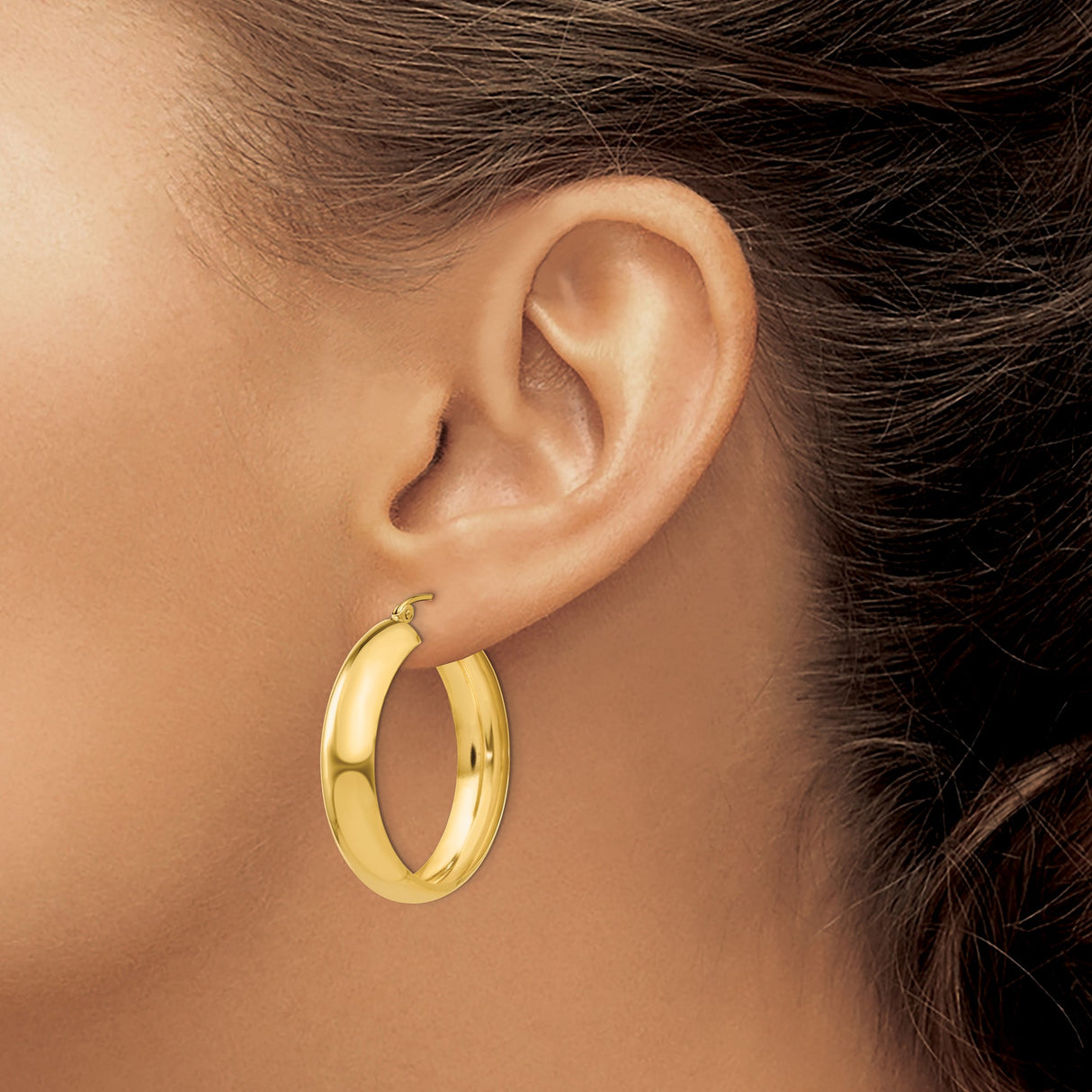 14k Yellow Gold Hoop Earrings, Classic Polished Round Design, Minimal Timeless Style