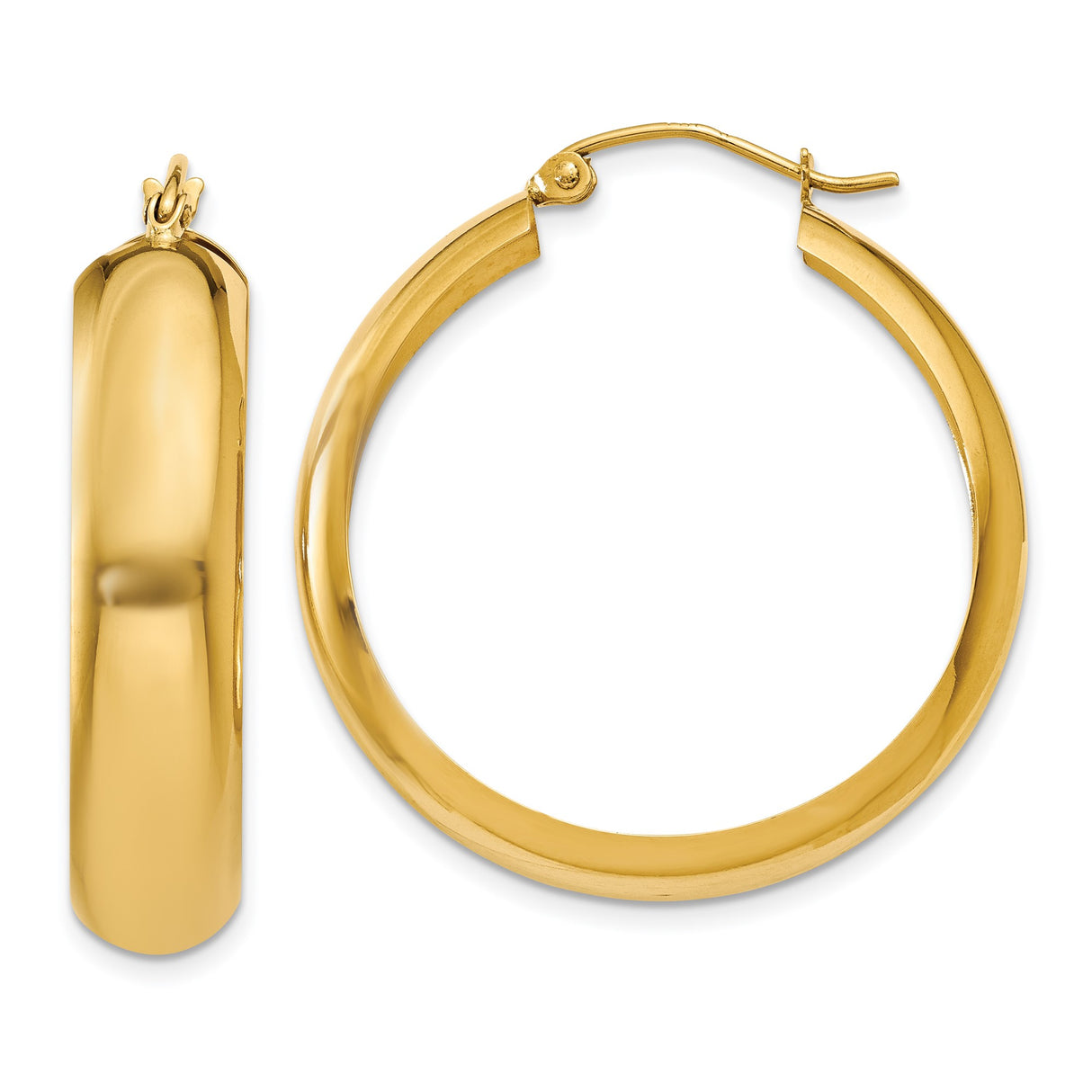 14k Yellow Gold Hoop Earrings, Classic Polished Round Design, Minimal Timeless Style