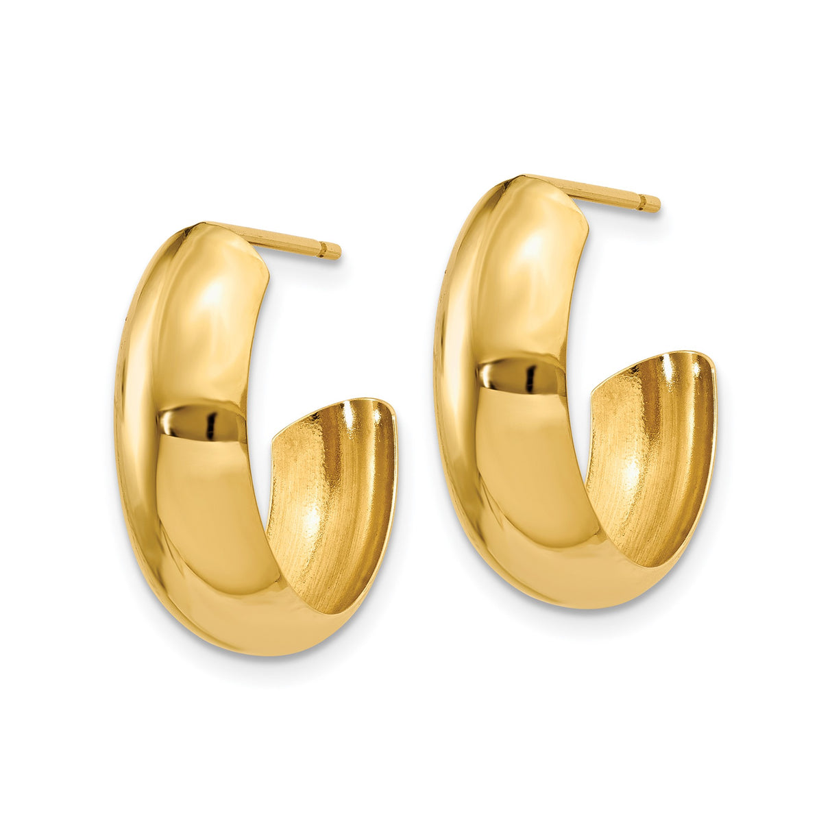 14k Yellow Gold Half-Round Hoop Earrings, Polished Smooth Classic Design for Women