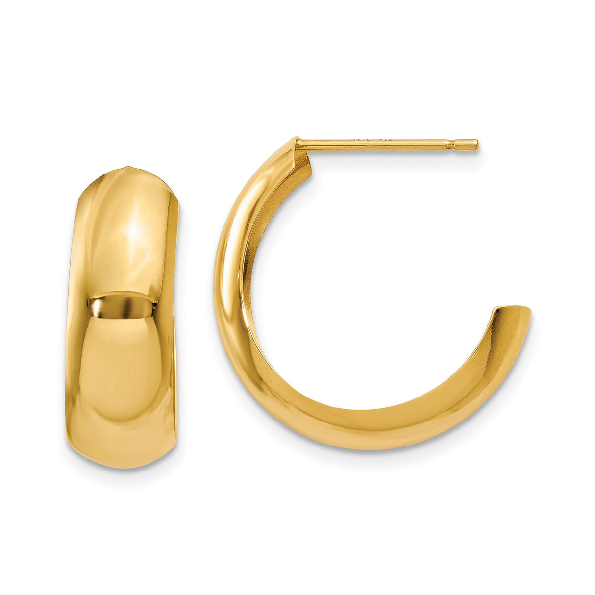 14k Yellow Gold Half-Round Hoop Earrings, Polished Smooth Classic Design for Women