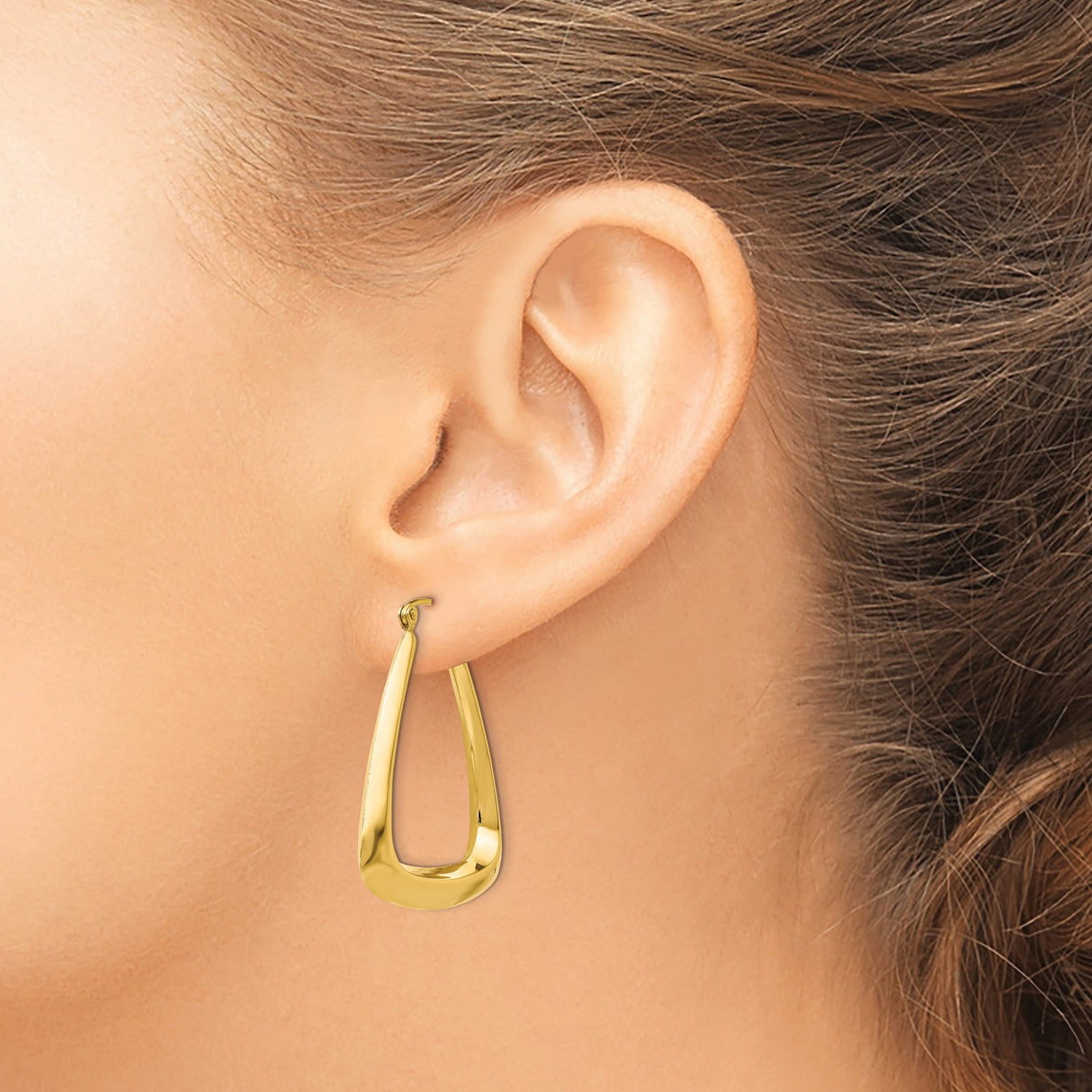 14k Yellow Gold Hoop Earrings, Geometric Triangular Design, Modern Minimalist Style for Women