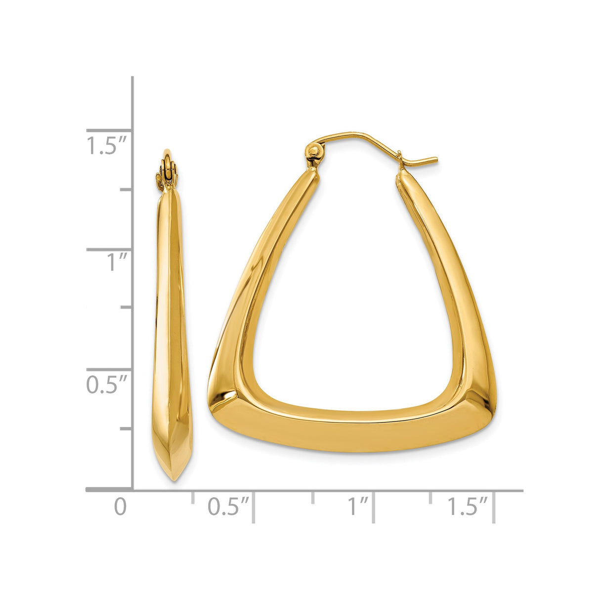 14k Yellow Gold Hoop Earrings, Geometric Triangular Design, Modern Minimalist Style for Women