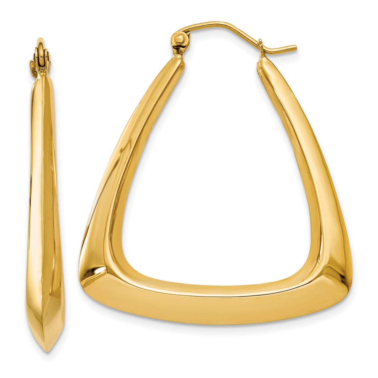 14k Yellow Gold Hoop Earrings, Geometric Triangular Design, Modern Minimalist Style for Women
