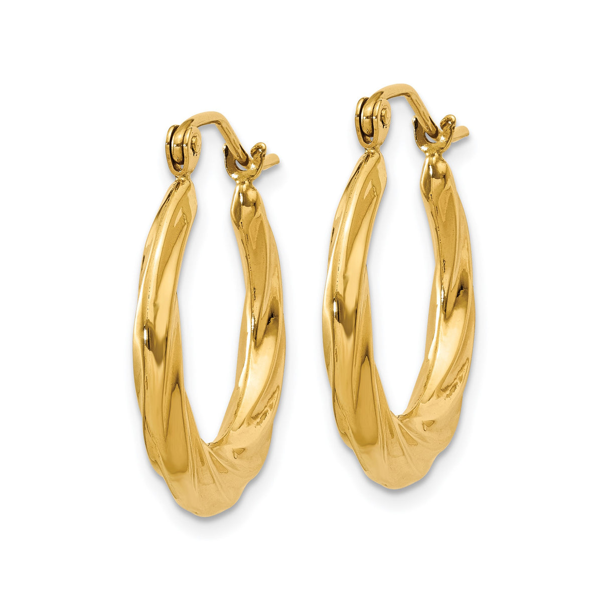 14k Yellow Gold Hoop Earrings, Twisted Hollow Style with Polished Finish for Women
