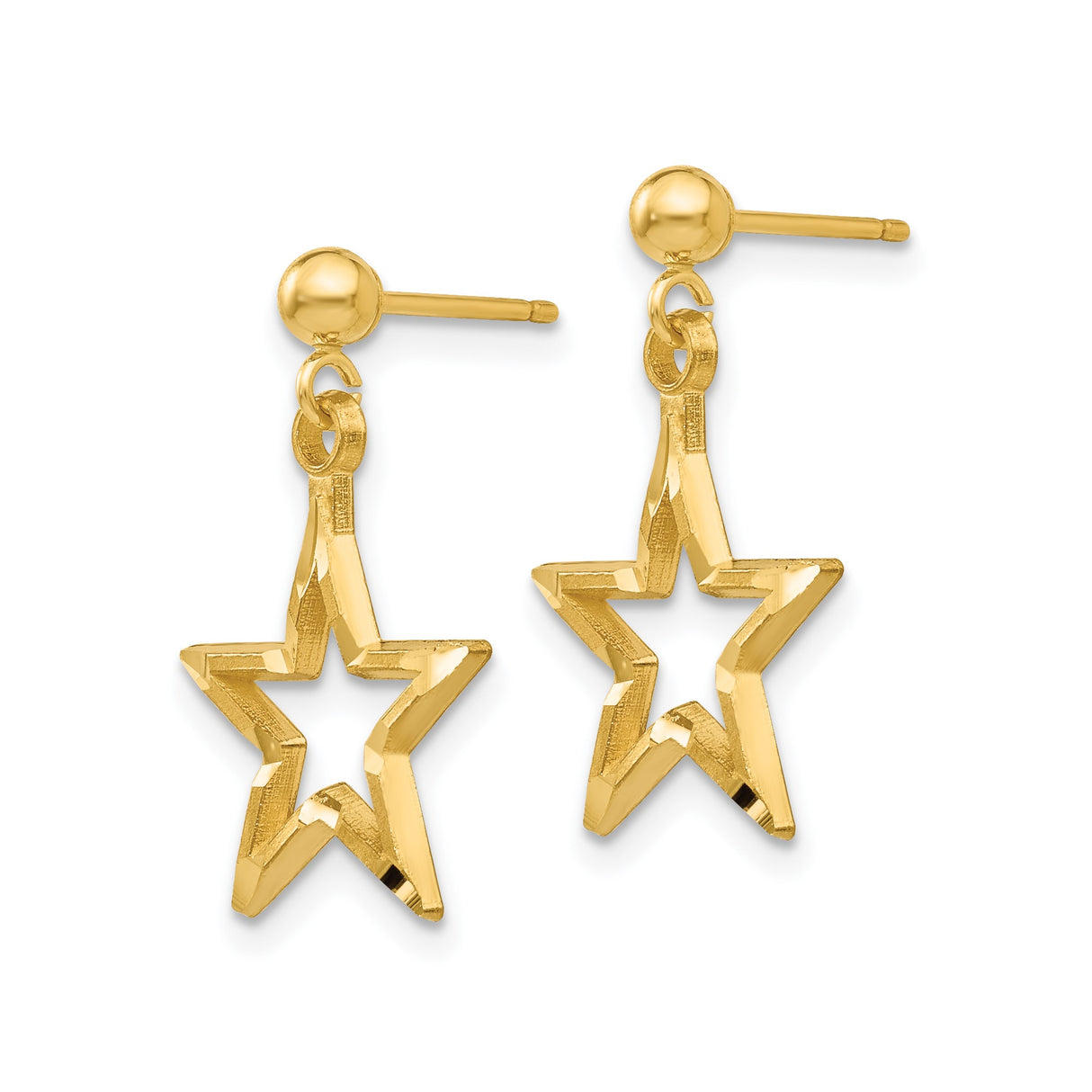14k Yellow Gold Dangle Earrings with Open Star Design, Lightweight Celestial Style for Women