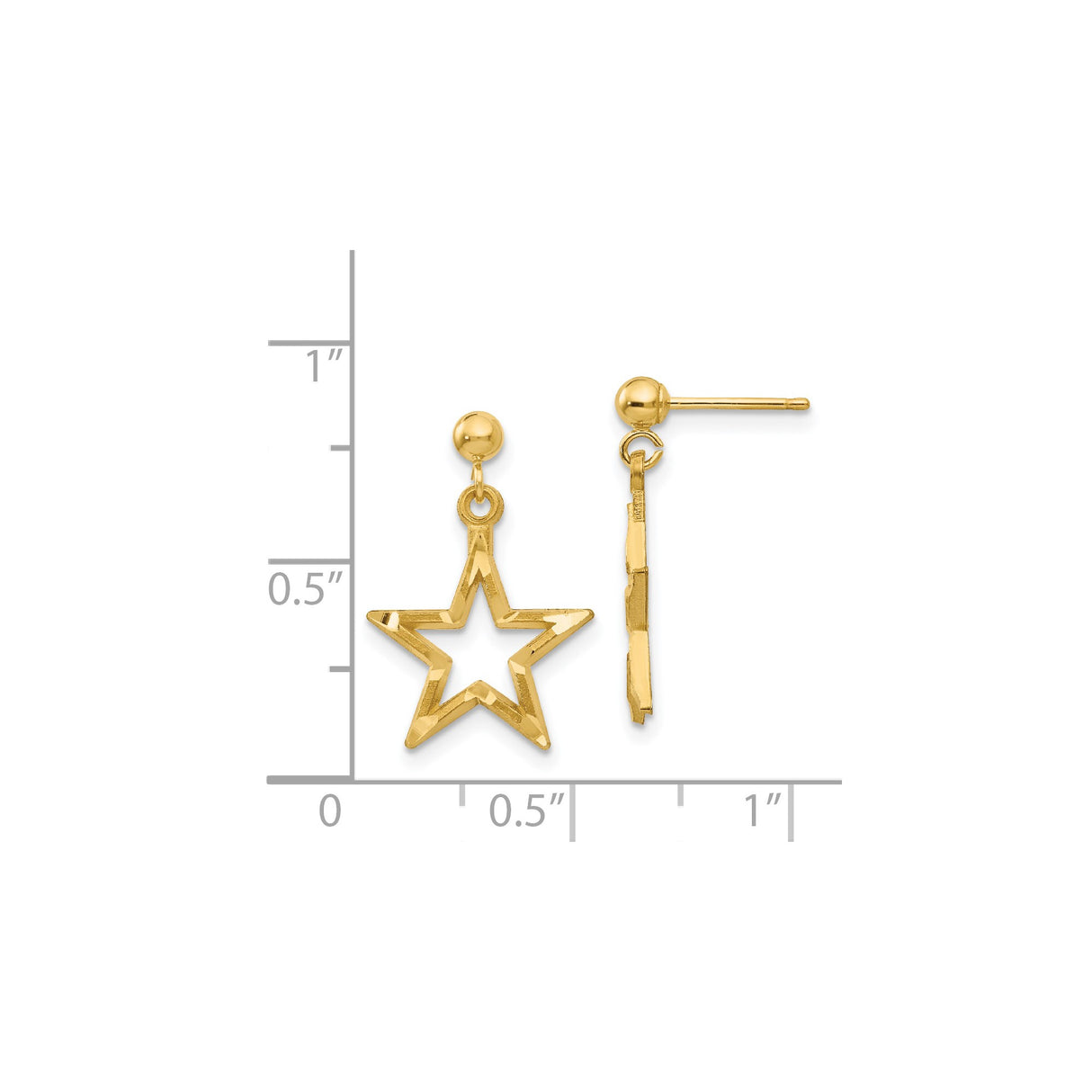 14k Yellow Gold Dangle Earrings with Open Star Design, Lightweight Celestial Style for Women