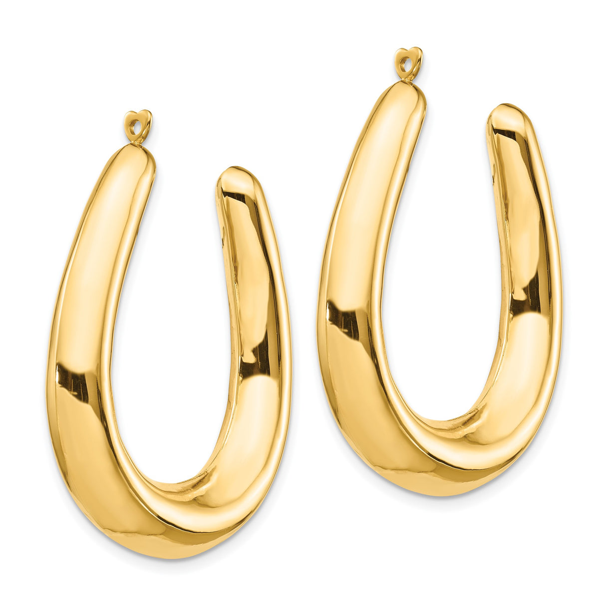 14k Yellow Gold Horseshoe Hoop Earrings with Heart Latch Closure, High Polish Finish