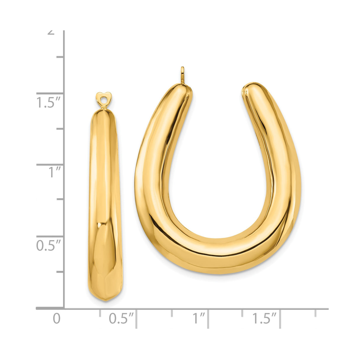 14k Yellow Gold Horseshoe Hoop Earrings with Heart Latch Closure, High Polish Finish