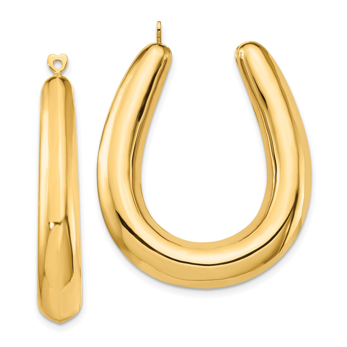 14k Yellow Gold Horseshoe Hoop Earrings with Heart Latch Closure, High Polish Finish