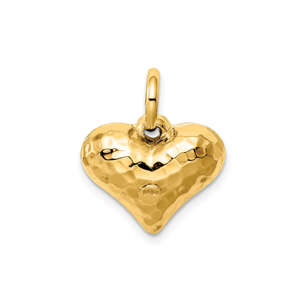 14k Yellow Gold Heart Pendant with Hammered Finish, Puffed Minimalist Design for Women