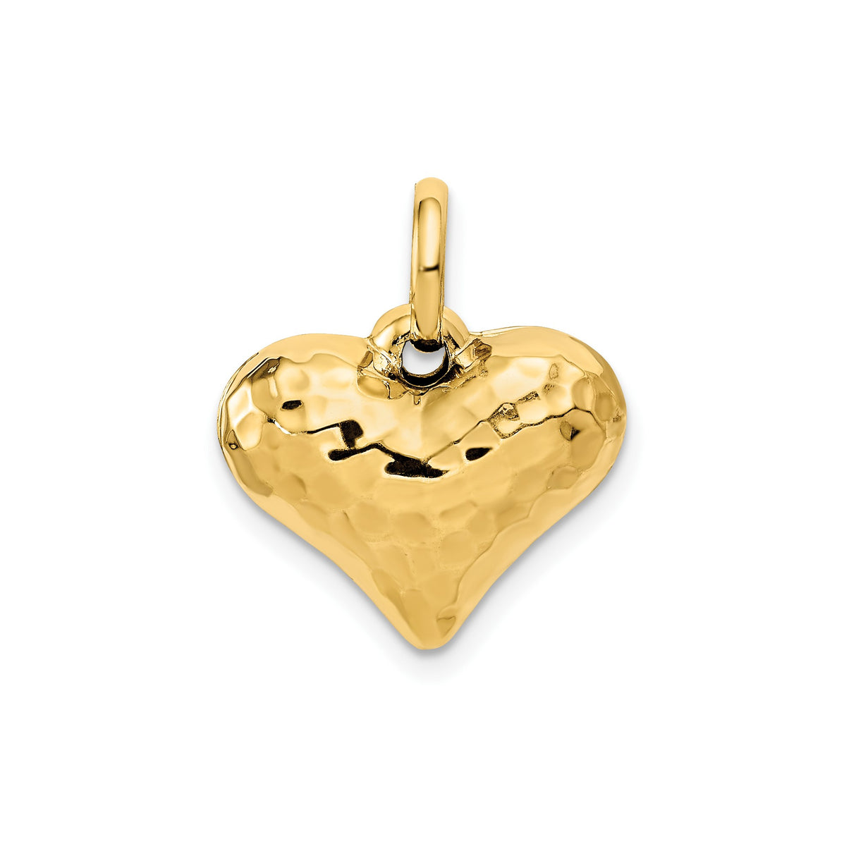 14k Yellow Gold Heart Pendant with Hammered Finish, Puffed Minimalist Design for Women