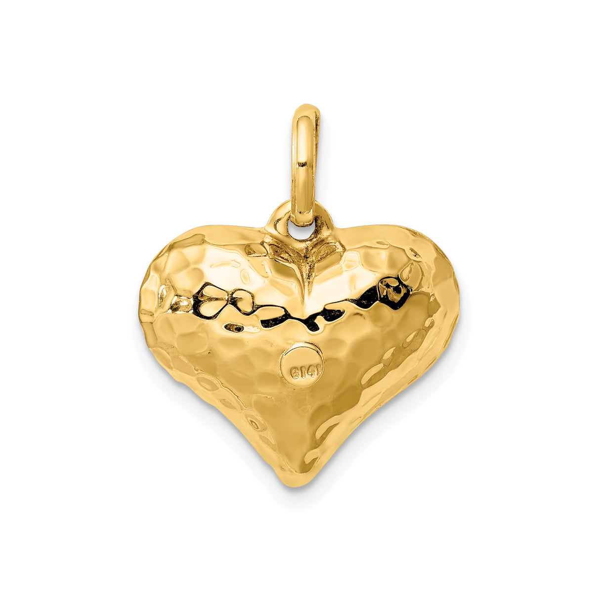 14k Yellow Gold Heart Pendant, Puffed Hammered Texture Charm, Symbol of Love for Women