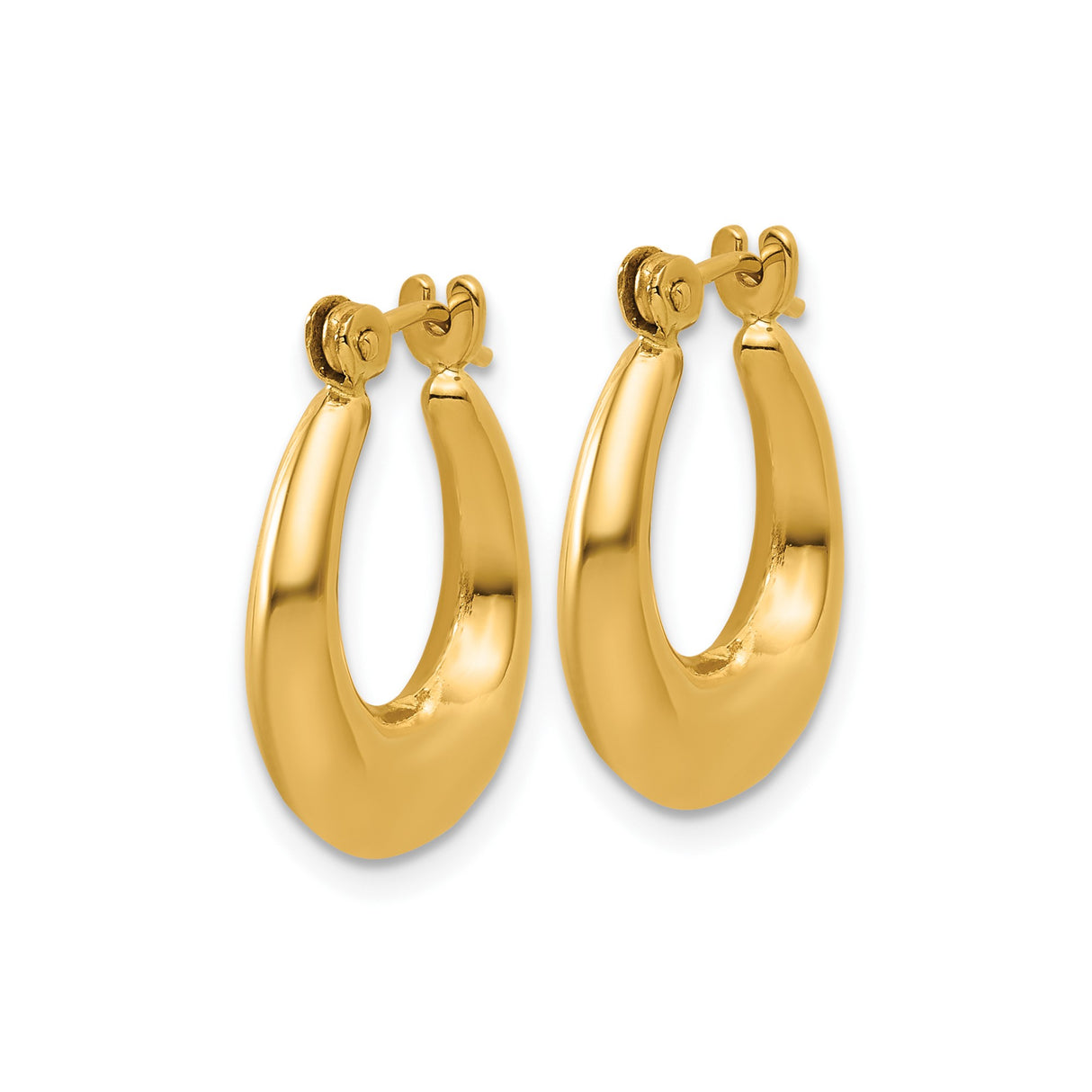 14k Yellow Gold Hoop Earrings, Tapered Bold Design with Smooth Polished Finish, Lightweight Hinged Closure