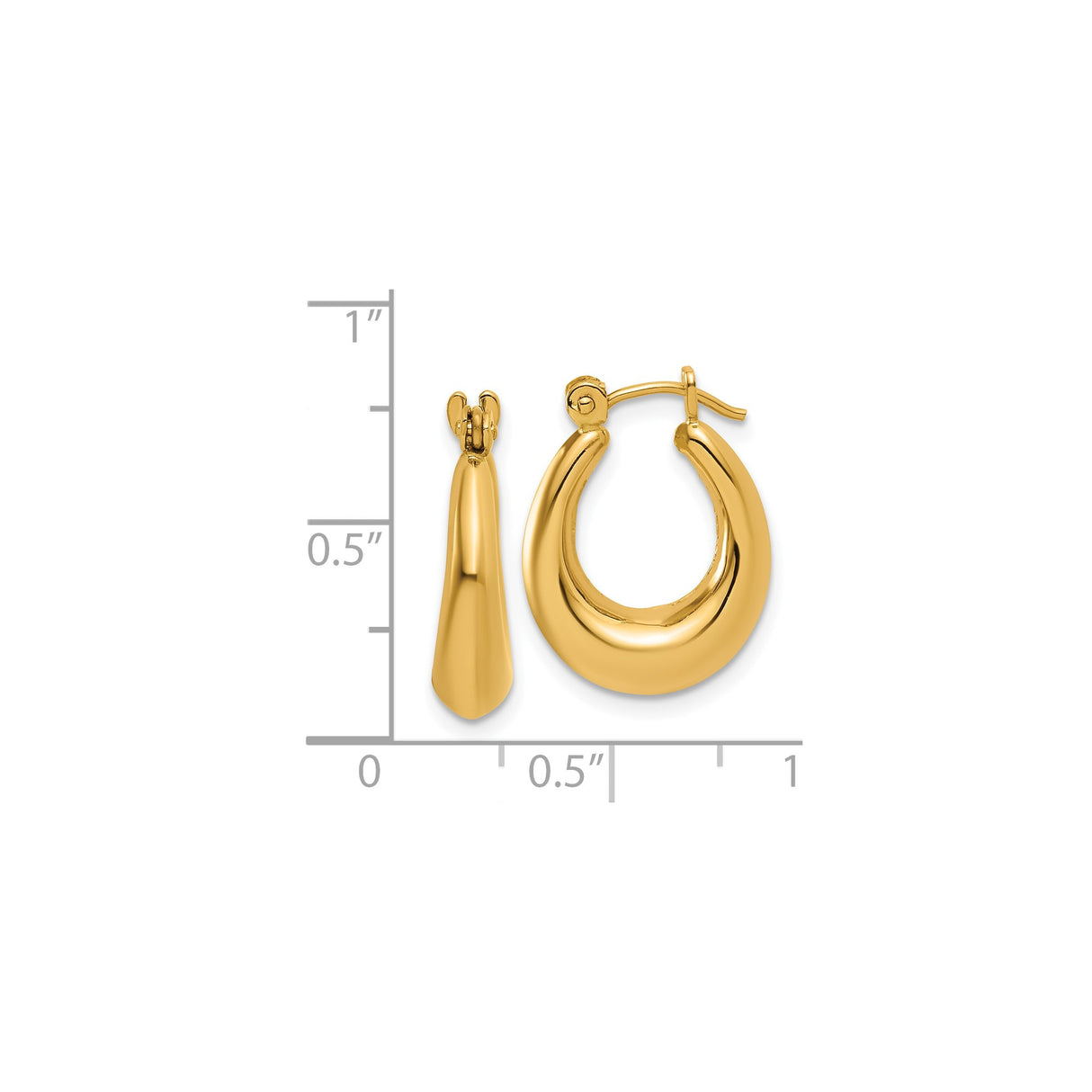 14k Yellow Gold Hoop Earrings, Tapered Bold Design with Smooth Polished Finish, Lightweight Hinged Closure