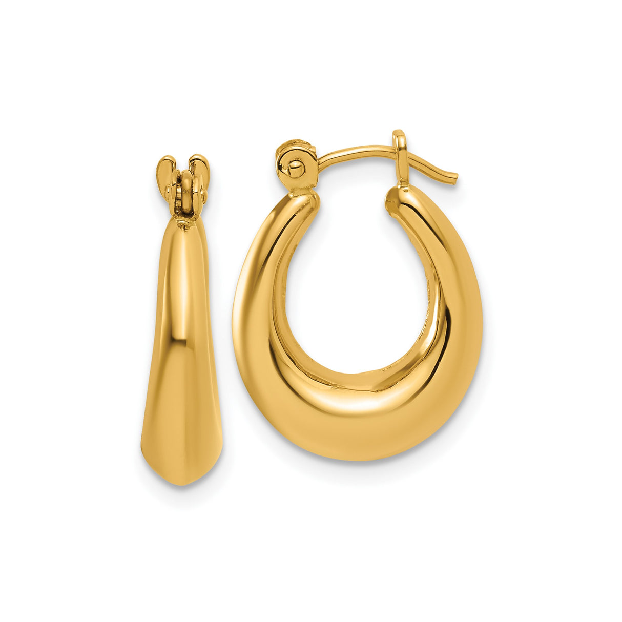 14k Yellow Gold Hoop Earrings, Tapered Bold Design with Smooth Polished Finish, Lightweight Hinged Closure