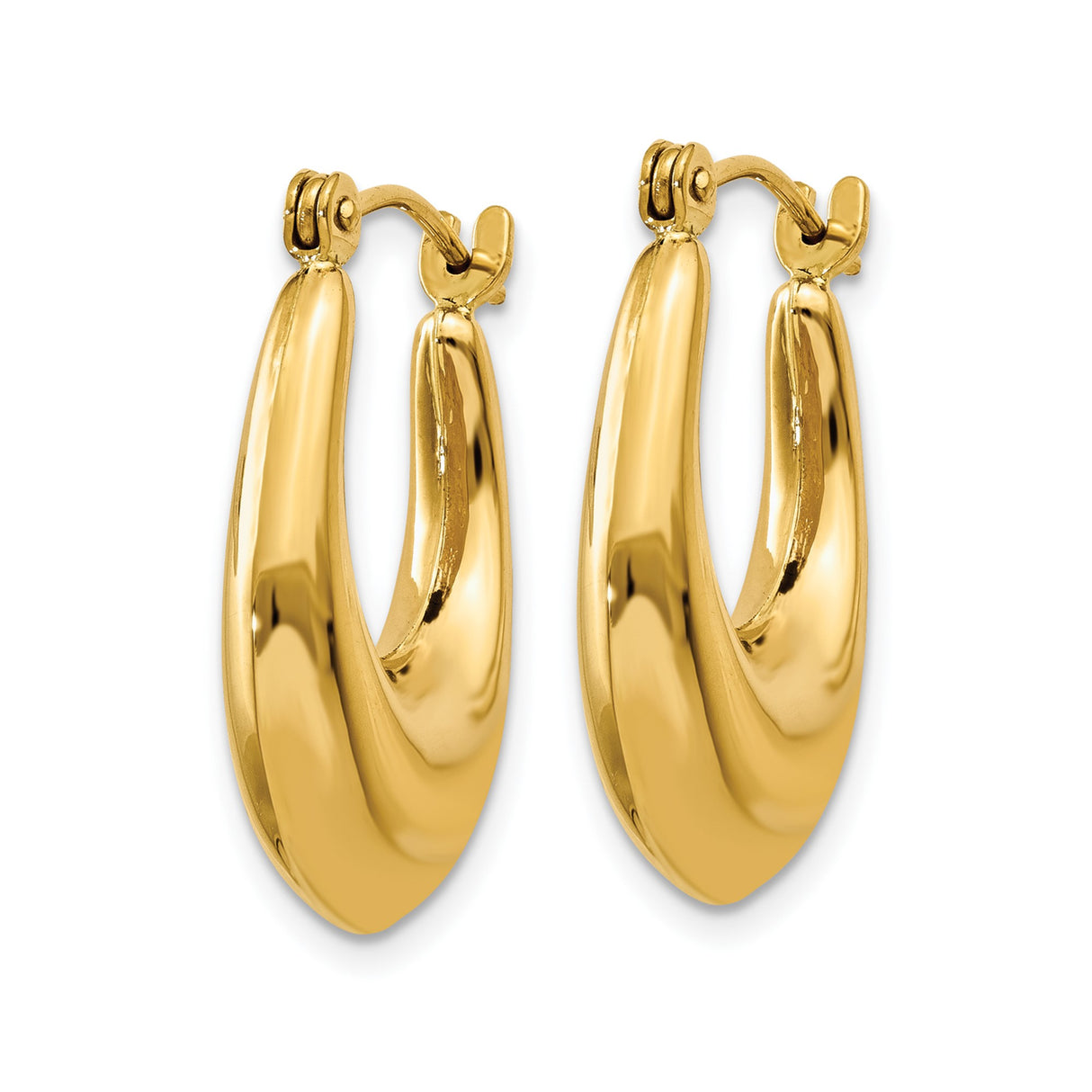 14k Yellow Gold Hoop Earrings, Bold Teardrop Design with High Polish Finish