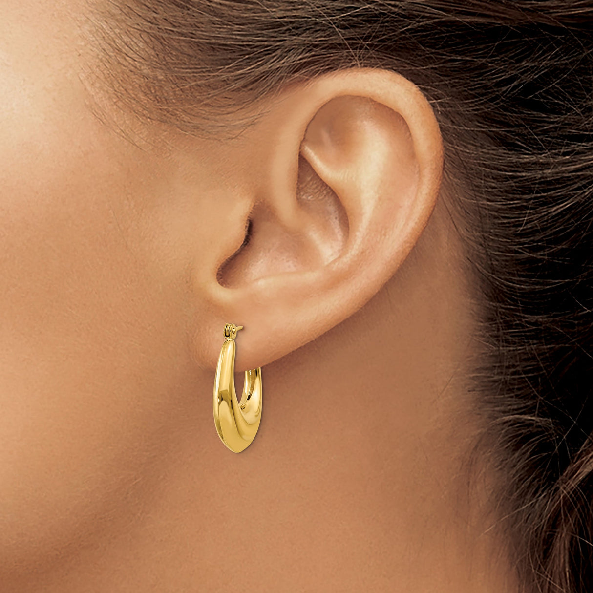 14k Yellow Gold Hoop Earrings, Bold Teardrop Design with High Polish Finish