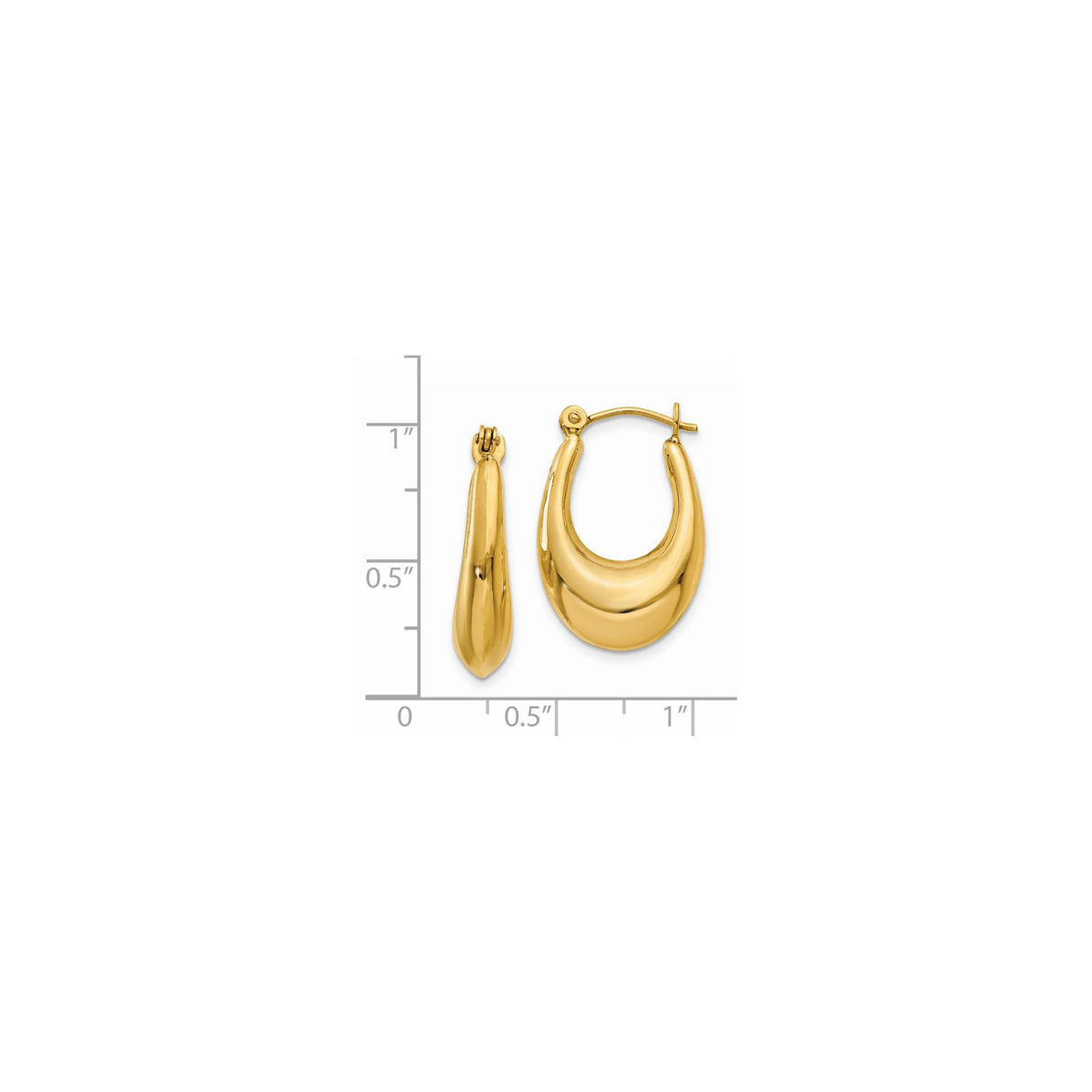14k Yellow Gold Hoop Earrings, Bold Teardrop Design with High Polish Finish