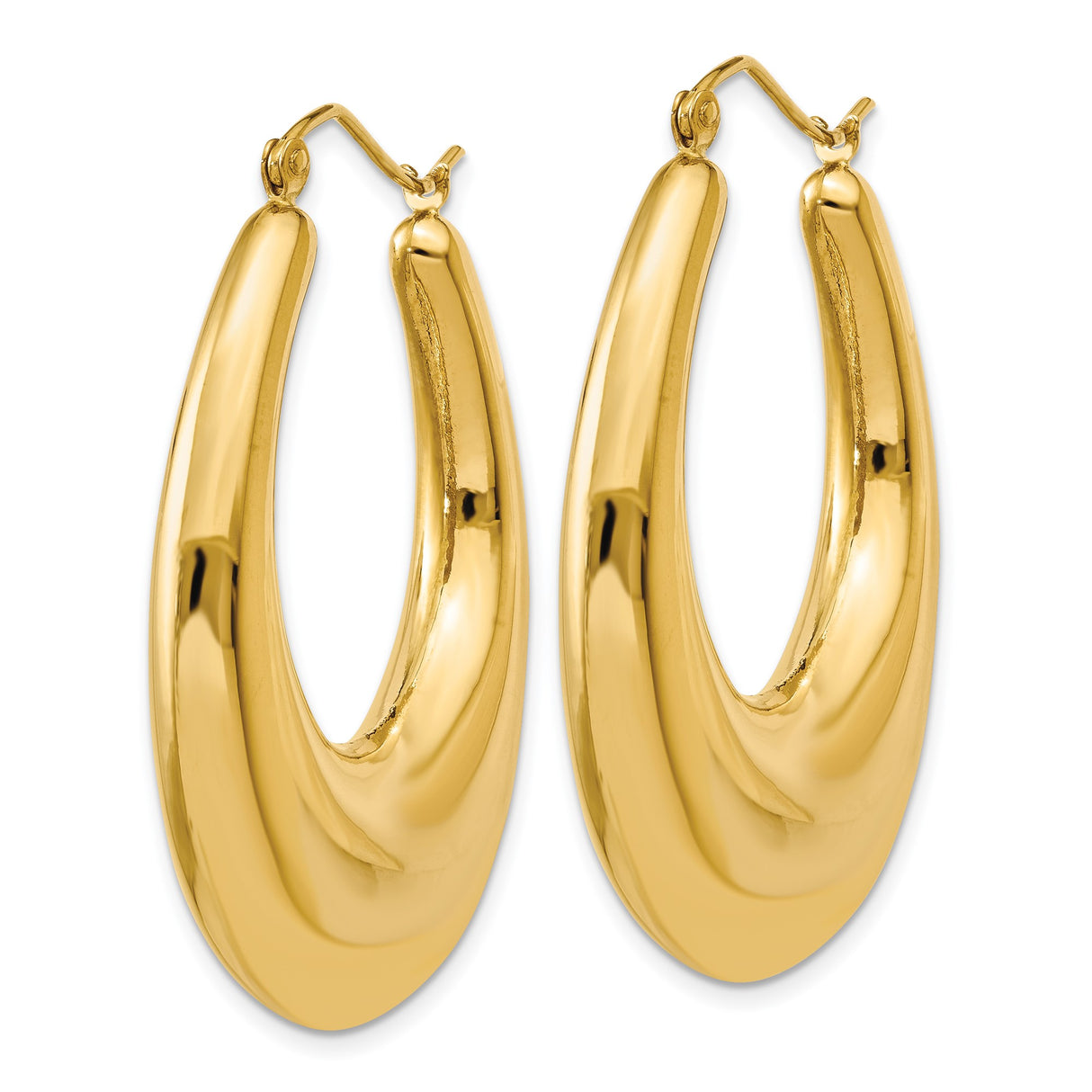 14k Yellow Gold Crescent Hoop Earrings, Bold Polished Puffed Design for Women
