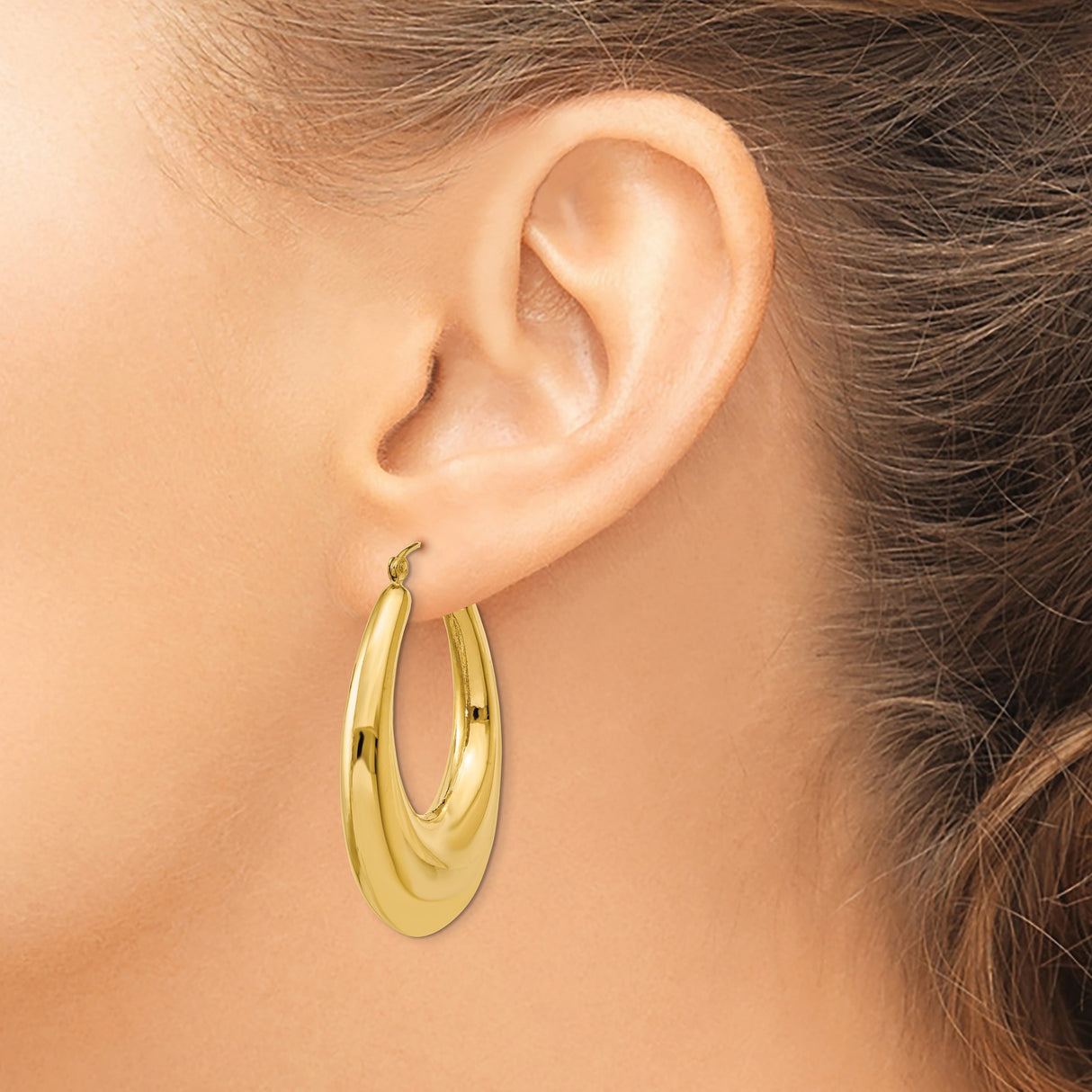 14k Yellow Gold Crescent Hoop Earrings, Bold Polished Puffed Design for Women