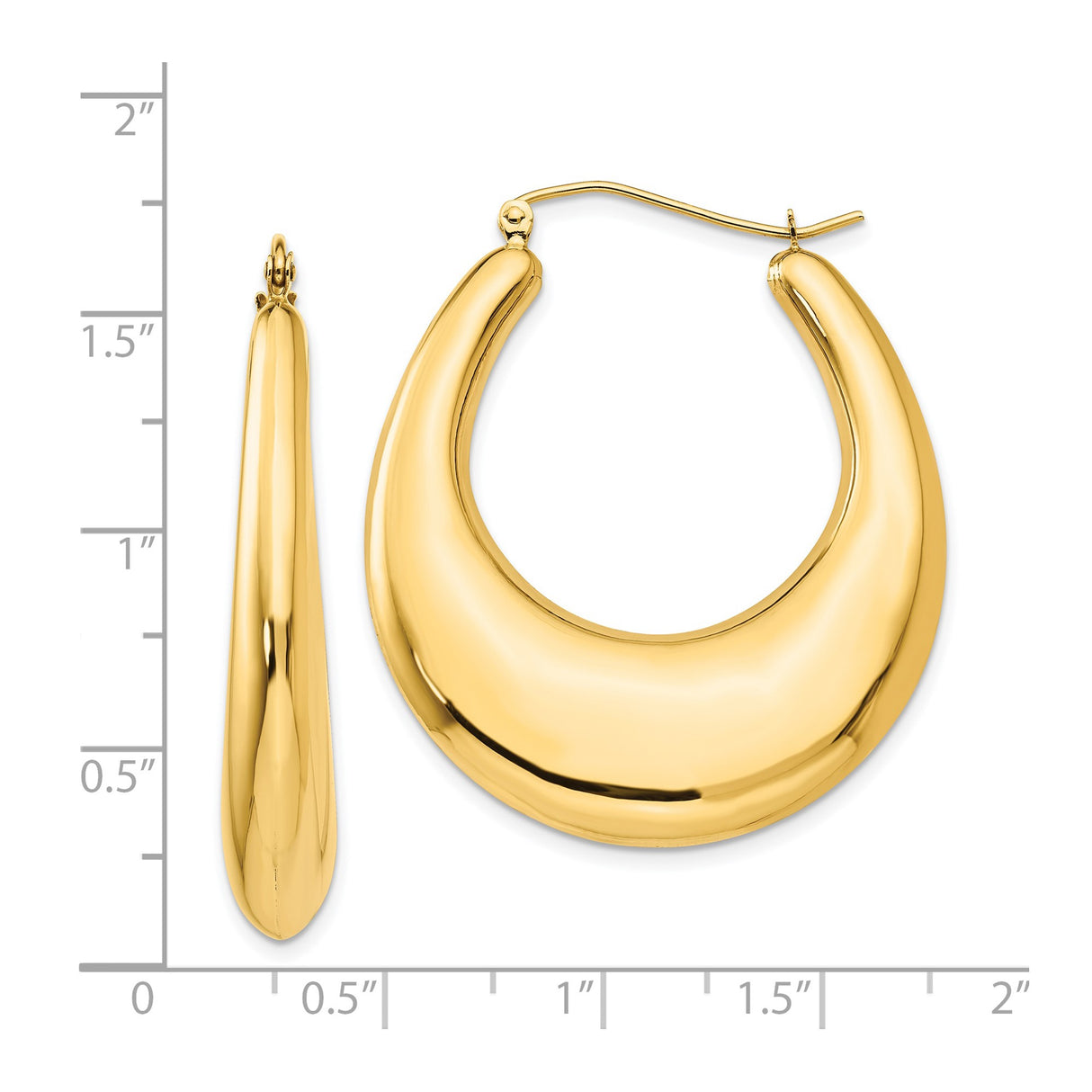 14k Yellow Gold Crescent Hoop Earrings, Bold Polished Puffed Design for Women