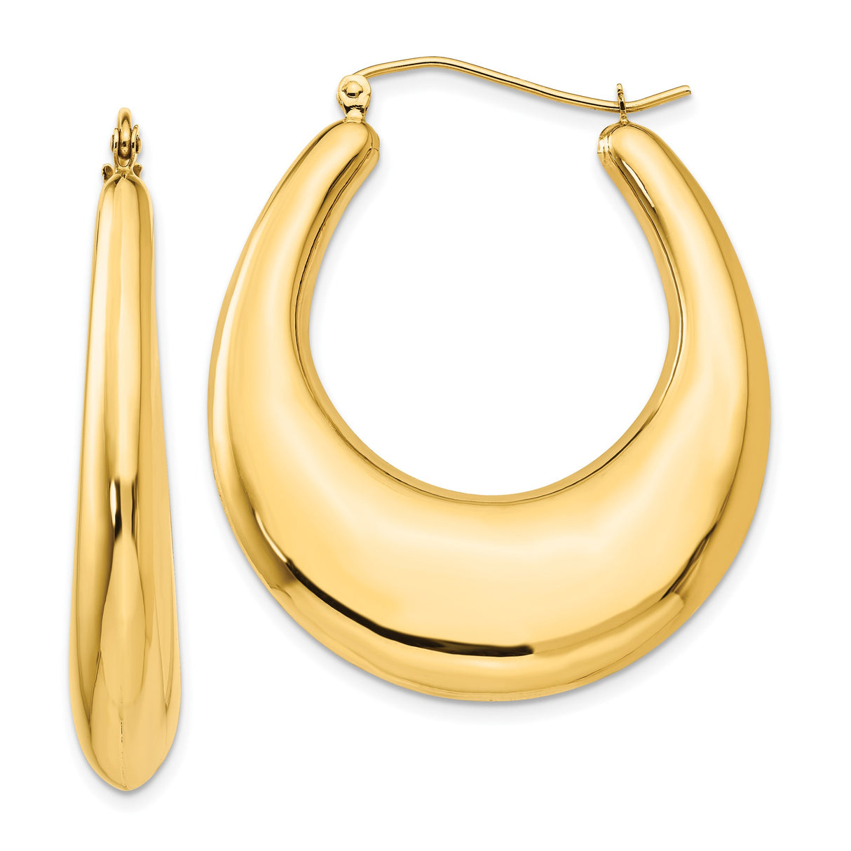 14k Yellow Gold Crescent Hoop Earrings, Bold Polished Puffed Design for Women