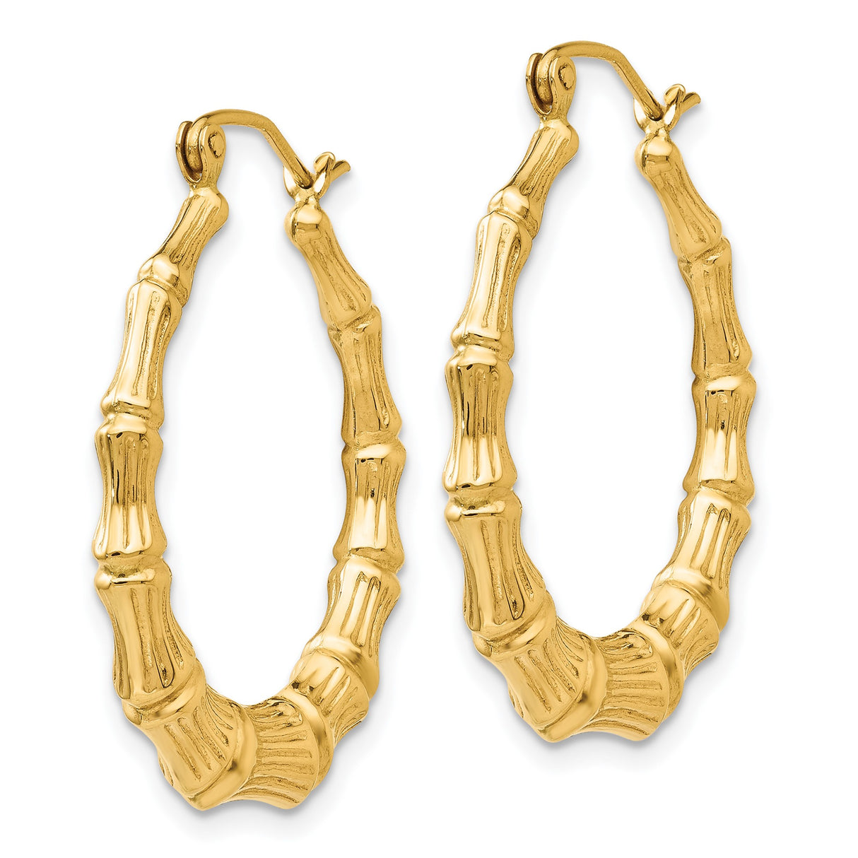 14k Yellow Gold Hoop Earrings, Textured Bamboo Pattern, Lightweight Organic Style for Women