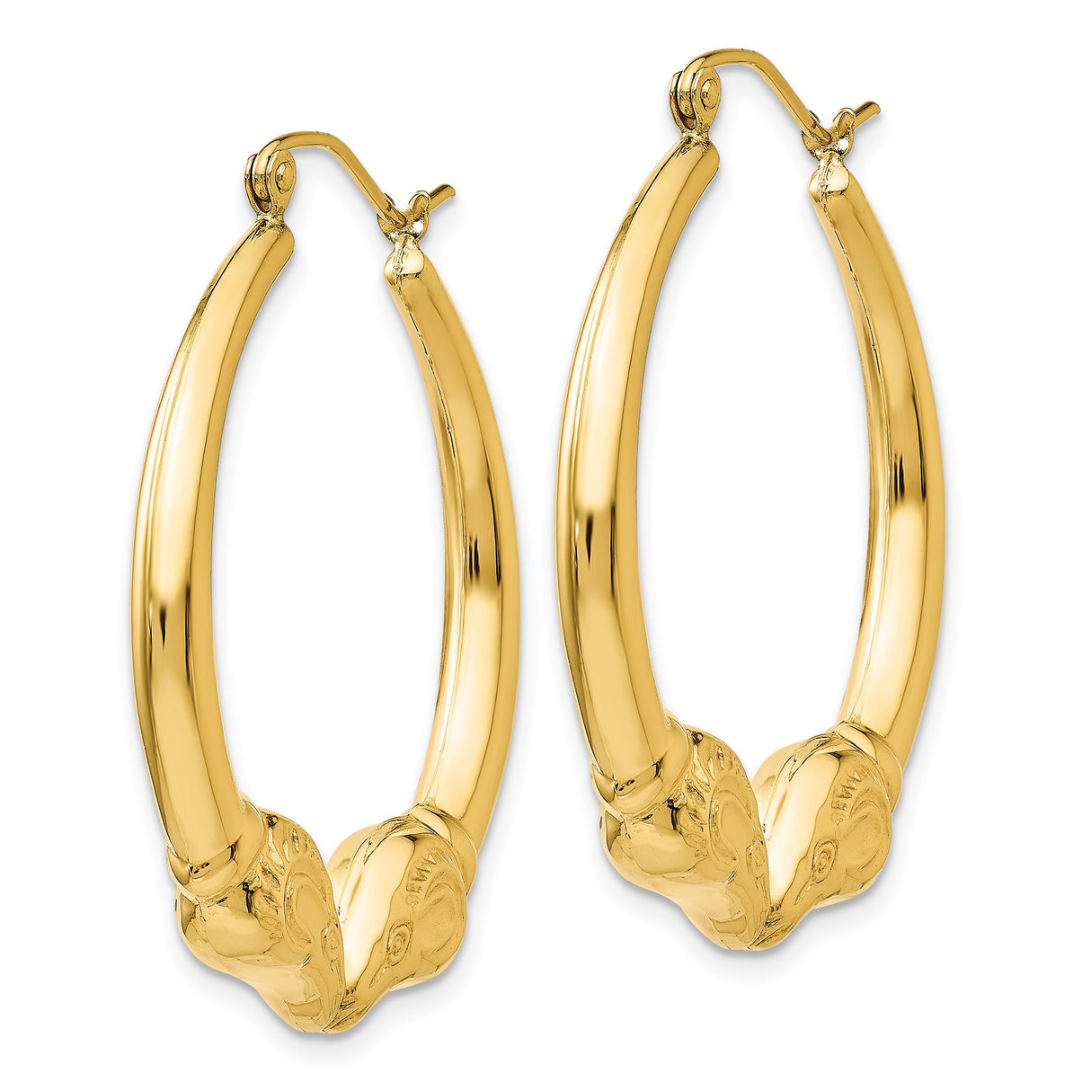 14k Yellow Gold Hoop Earrings with Ram Head, Aries Zodiac Animal Motif for Women