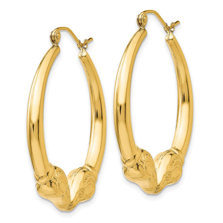 14k Yellow Gold Hoop Earrings with Ram Head, Aries Zodiac Animal Motif for Women
