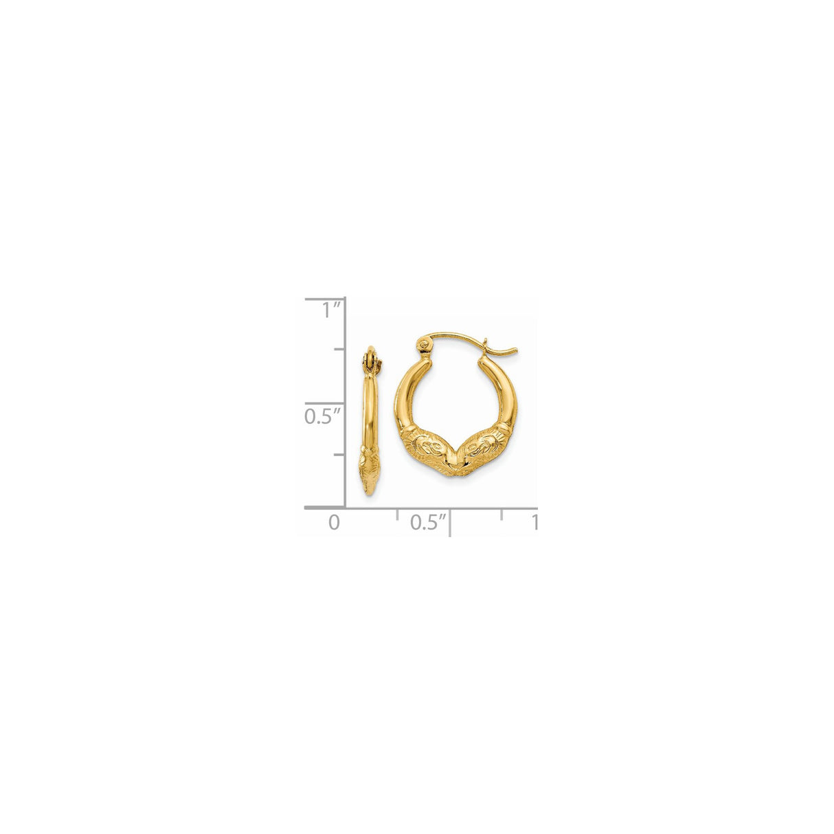 14k Yellow Gold Hoop Earrings with Ram Head Design, Aries Zodiac Animal Motif for Women