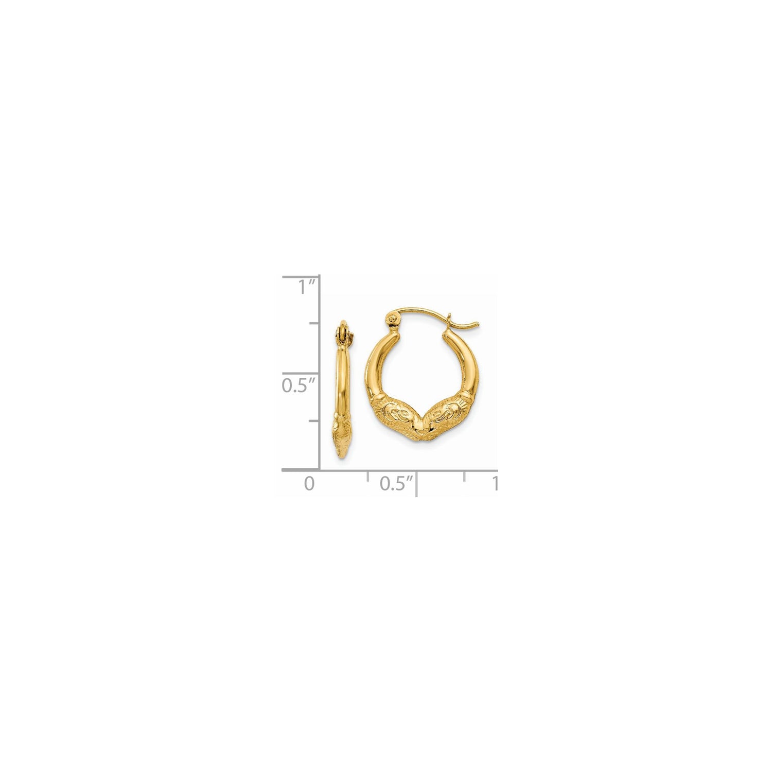 14k Yellow Gold Hoop Earrings with Ram Head Design, Aries Zodiac Animal Motif for Women