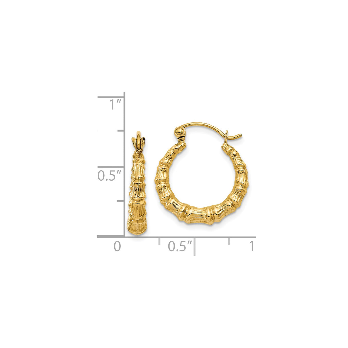 14k Yellow Gold Hoop Earrings, Bamboo Style Textured Design, Lightweight Statement Jewelry for Women