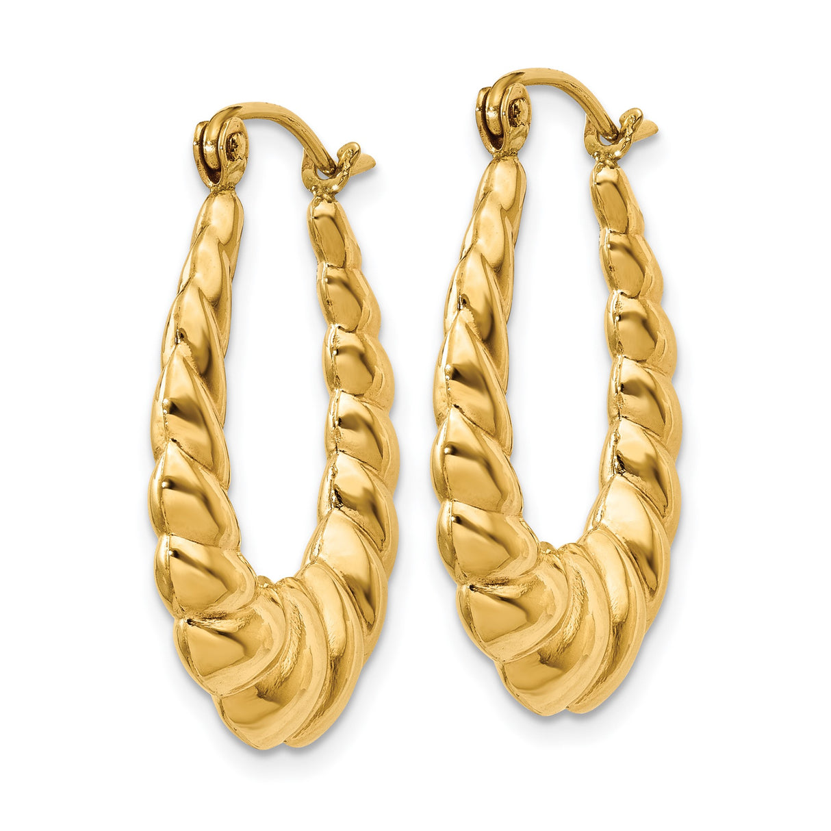 14k Yellow Gold Hoop Earrings with Twisted Braided Rope Design and High Polish Finish