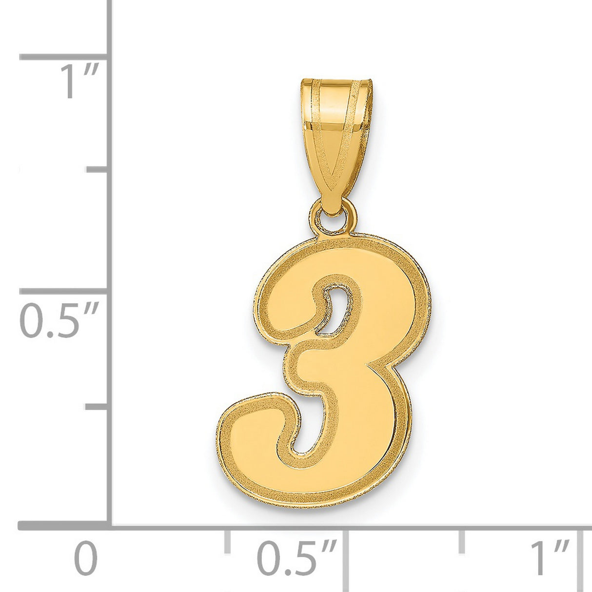 14k Yellow Gold Number 3 Pendant Charm, Polished Finish with Raised Edges, Unisex Jewelry