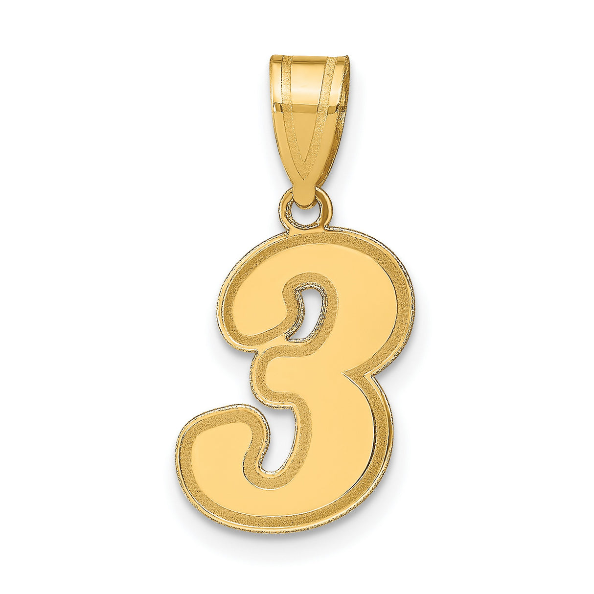 14k Yellow Gold Number 3 Pendant Charm, Polished Finish with Raised Edges, Unisex Jewelry
