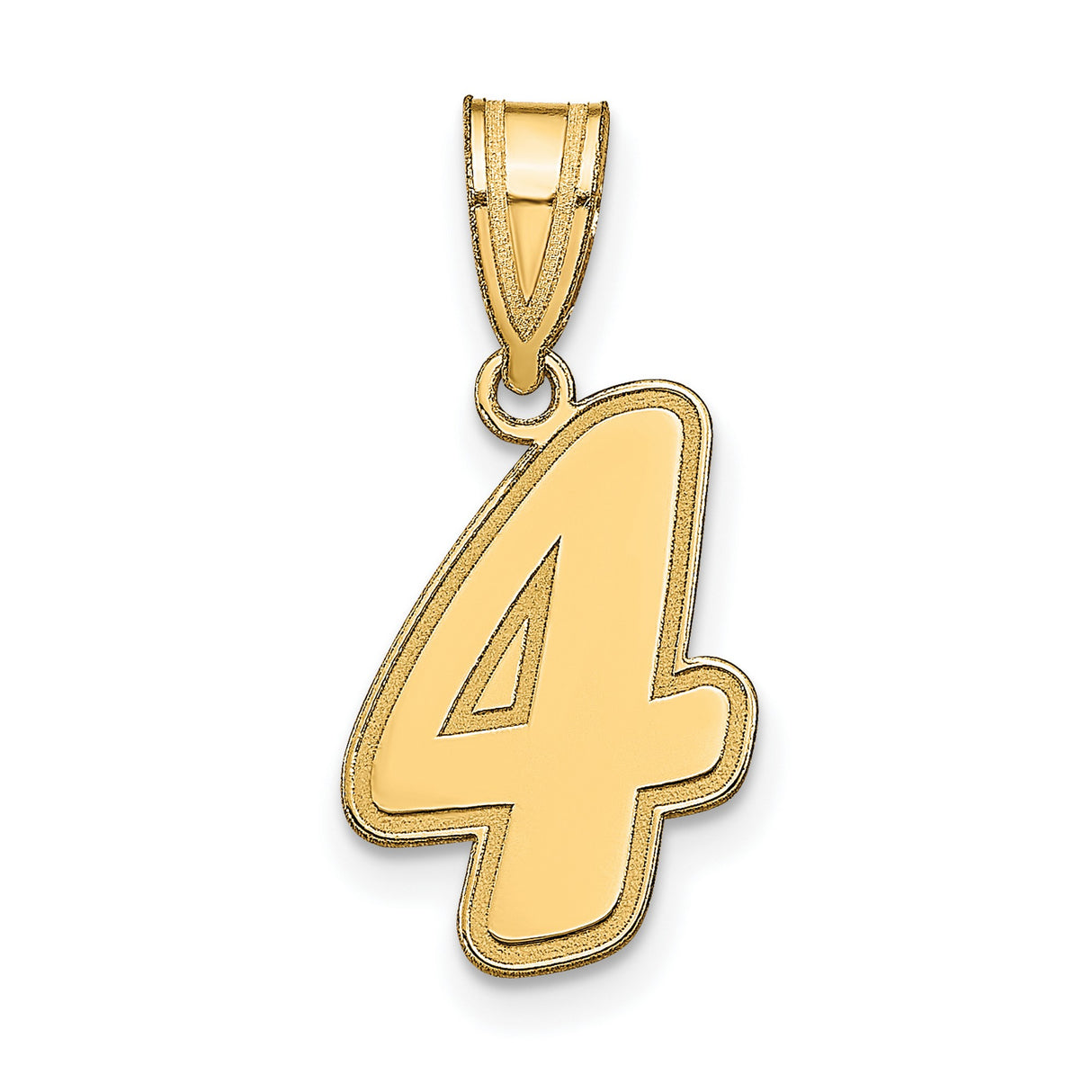 14k Yellow Gold Number 4 Pendant Charm with Bold Outline and High Polish Finish