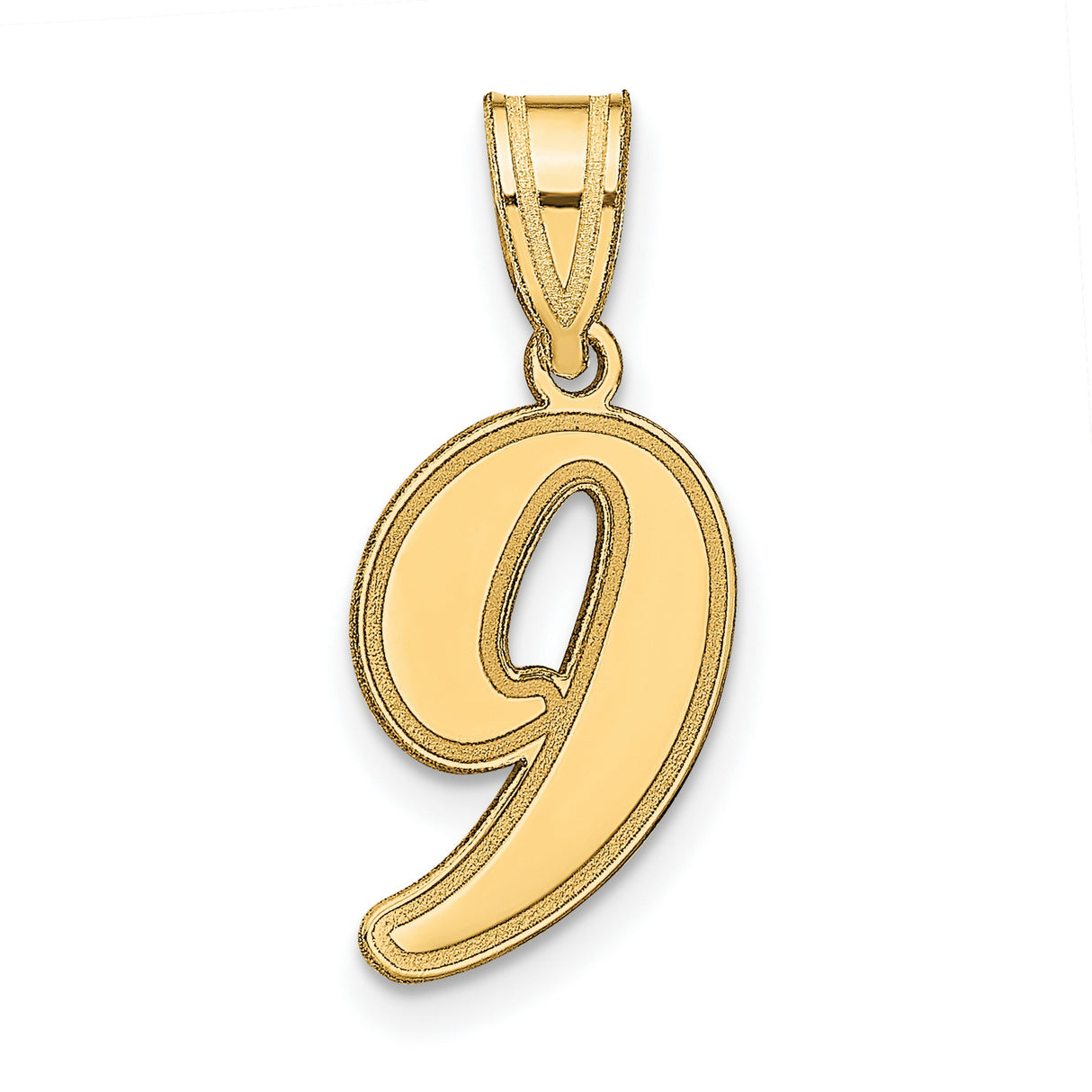 14k Yellow Gold Number 9 Pendant with Polished Finish and Beveled Edges