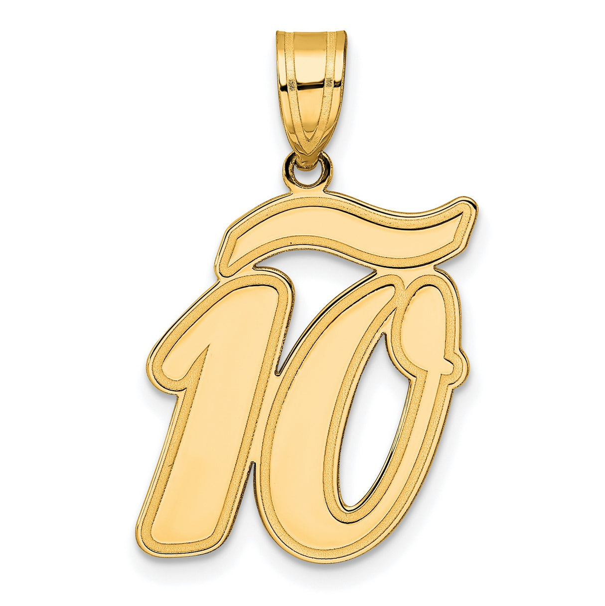 Brushed Border Script Number 10 Charm Pendant in Real 14k Yellow Gold