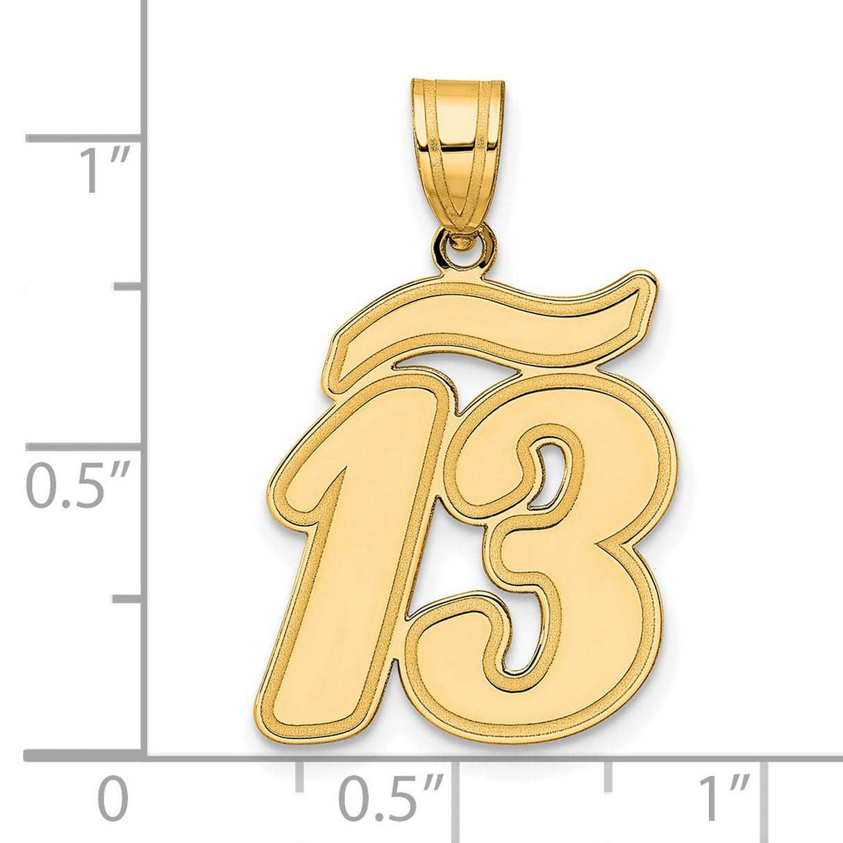 Brushed Border Script Number 13 Charm Pendant in Real 14k Yellow Gold