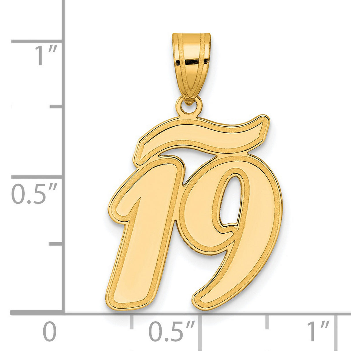 Brushed Border Script Number 19 Charm Pendant in Real 14k Yellow Gold