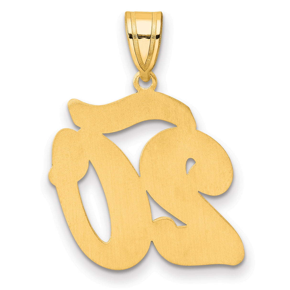Brushed Border Script Number 20 Charm Pendant in Real 14k Yellow Gold