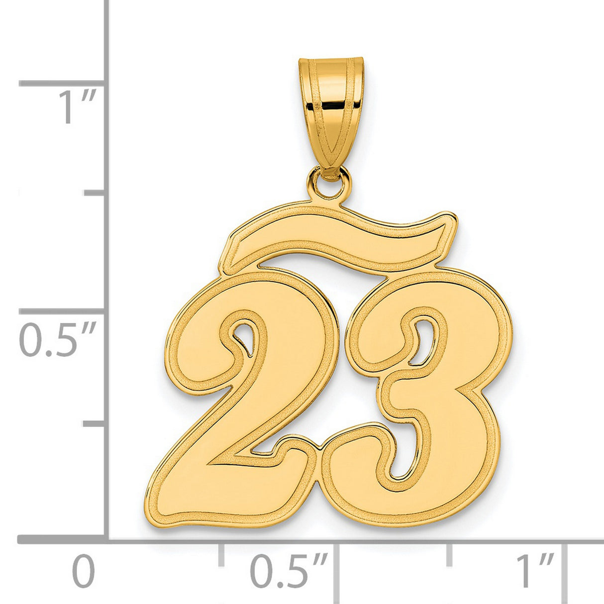 Brushed Border Script Number 23 Charm Pendant in Real 14k Yellow Gold
