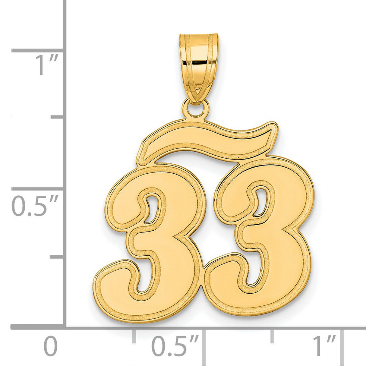 Brushed Border Script Number 33 Charm Pendant in Real 14k Yellow Gold