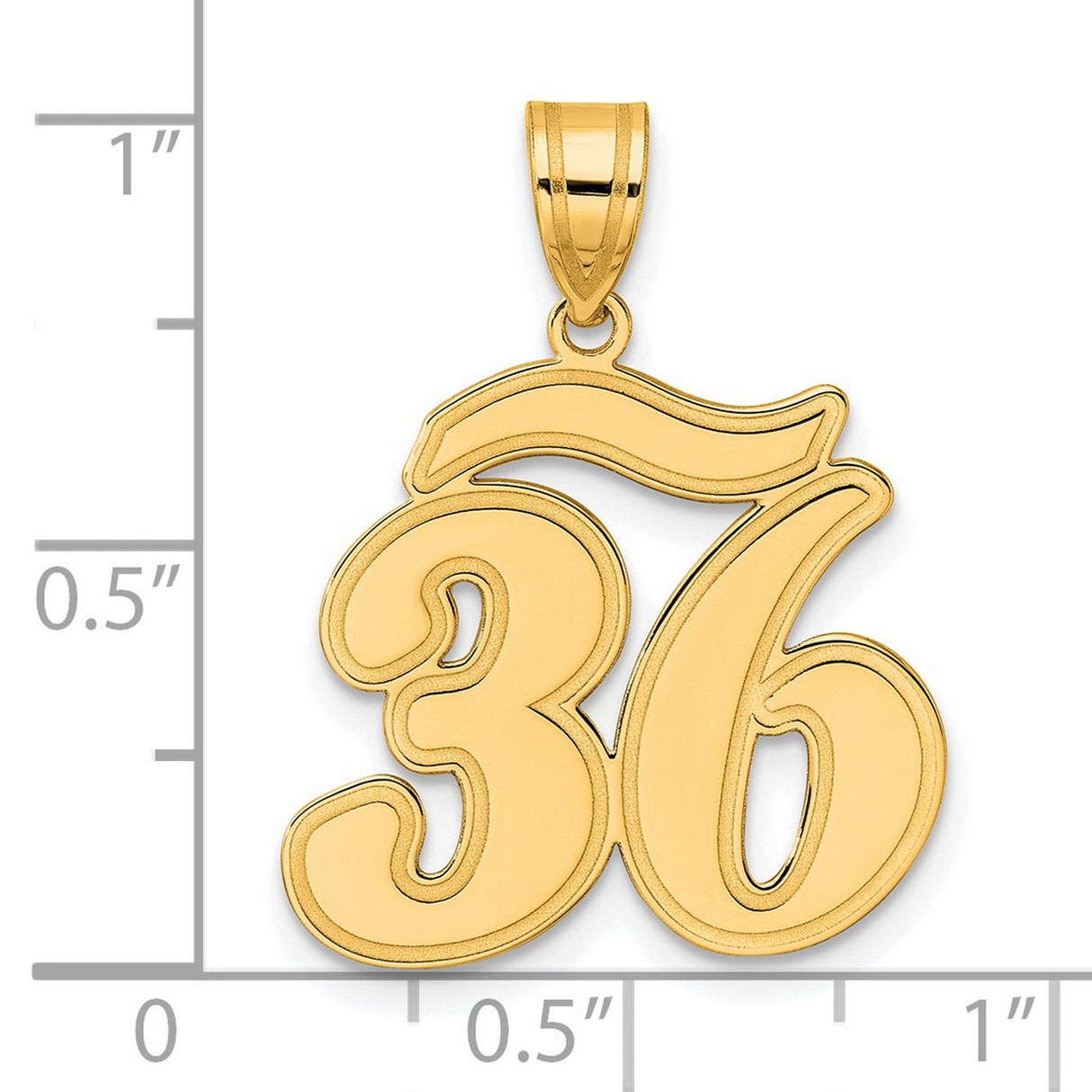 Brushed Border Script Number 36 Charm Pendant in Real 14k Yellow Gold