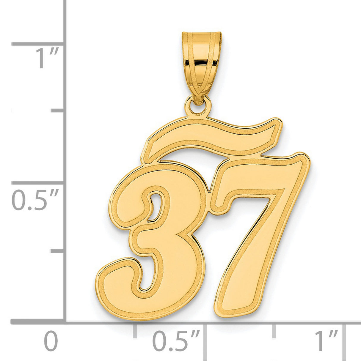 Brushed Border Script Number 37 Charm Pendant in Real 14k Yellow Gold
