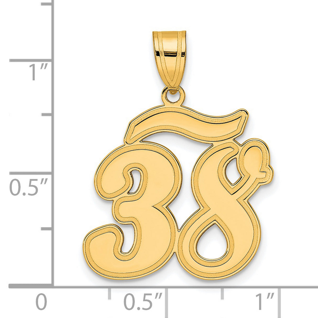 Brushed Border Script Number 38 Charm Pendant in Real 14k Yellow Gold