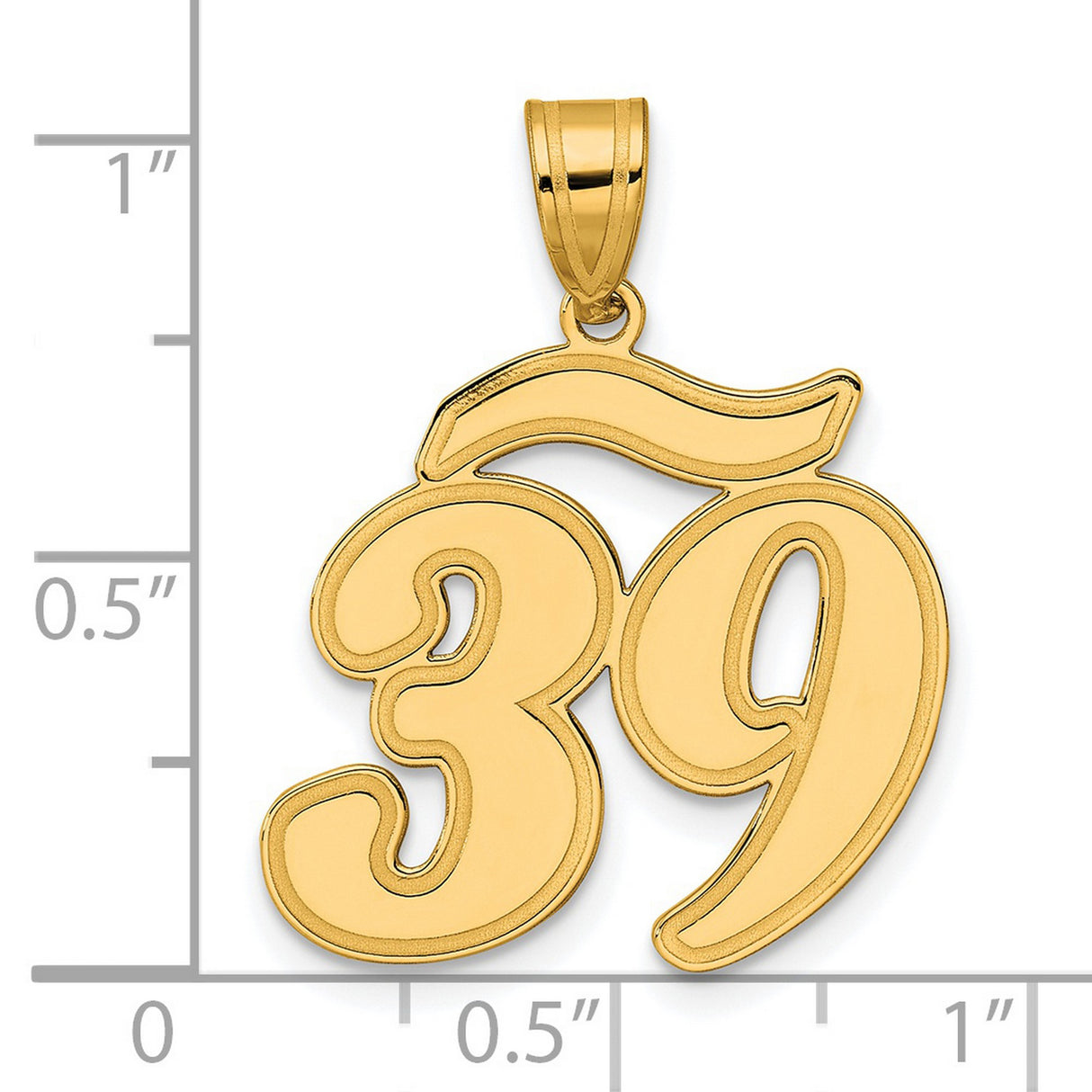 Brushed Border Script Number 39 Charm Pendant in Real 14k Yellow Gold
