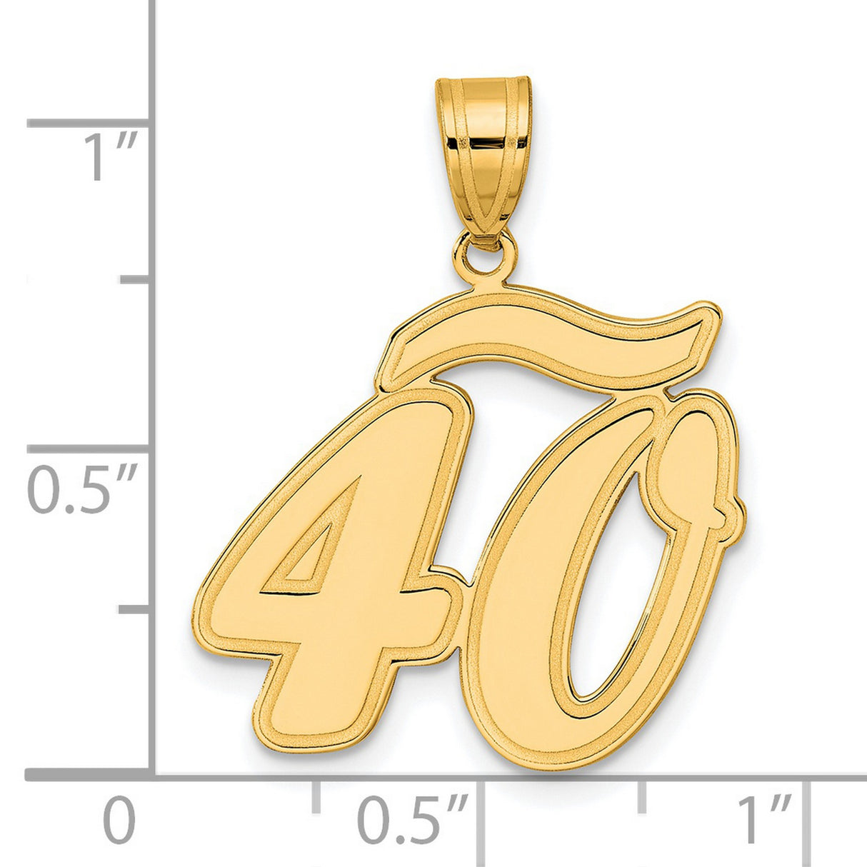 Brushed Border Script Number 40 Charm Pendant in Real 14k Yellow Gold